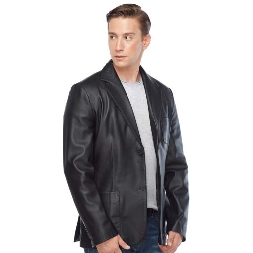 Men’s Real Black Leather Blazer