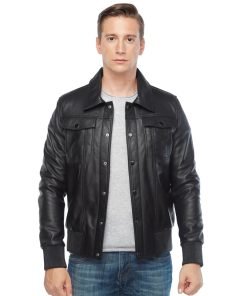 Men’s Real Black Leather Bomber Jacket