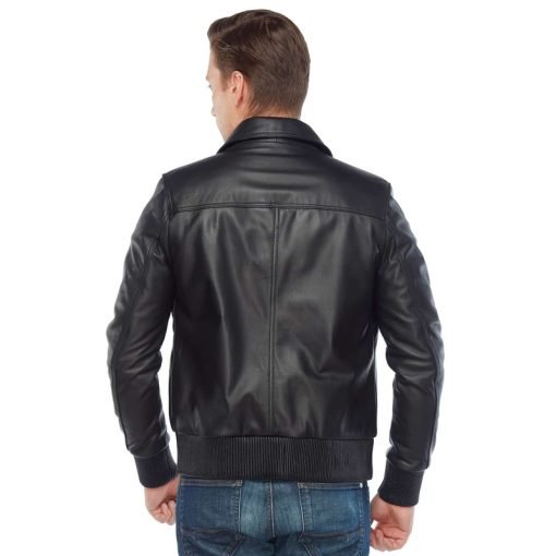 Men’s Real Black Leather Bomber Jacket