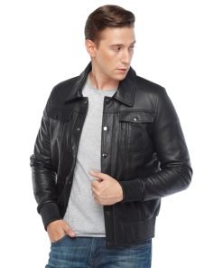 Men’s Real Black Leather Bomber Jacket