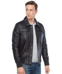 Men’s Real Black Leather Bomber Jacket