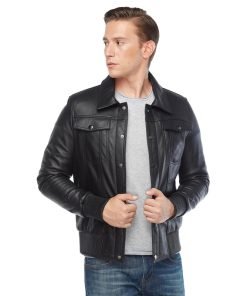 Men’s Real Black Leather Bomber Jacket