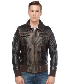 Men’s Real Brown Leather Bomber Jacket