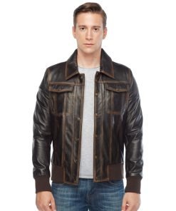 Men’s Real Brown Leather Bomber Jacket