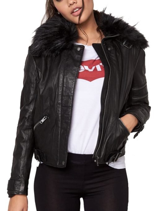 Womens-Cafe-Racer-Leather-Motorcycle-Jacket-Black 1