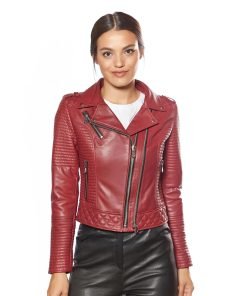 Women’s Real Claret Red Biker Jacket