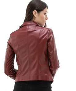 Women’s Real Dark Red Leather Biker Jacket