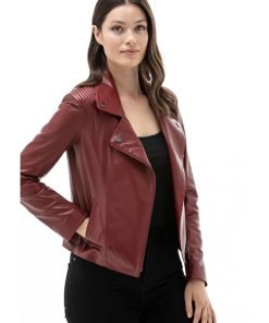 Women’s Real Dark Red Leather Biker Jacket