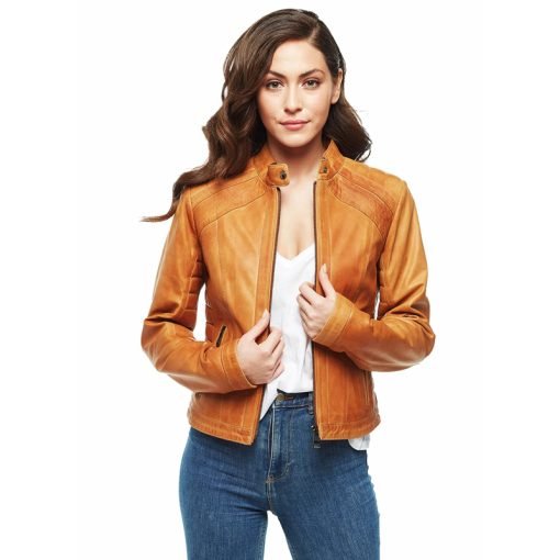 Women’s Real Tan Leather Waxed jacket