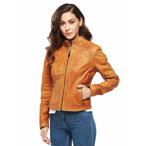Women’s Real Tan Leather Waxed jacket