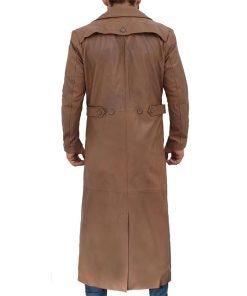 Brown Men Leather Long Duster Coat