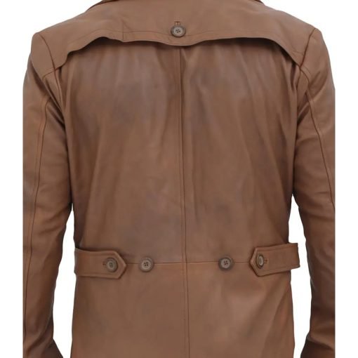 Brown Men Leather Long Duster Coat