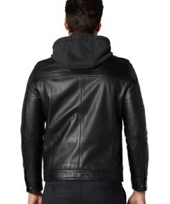 Men’s Real Black Leather Hooded Fit Jacket