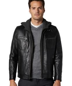 Men’s Real Black Leather Hooded Fit Jacket