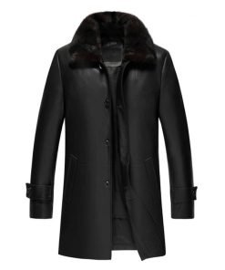 Men's 3/4 Black Real Leather Coat