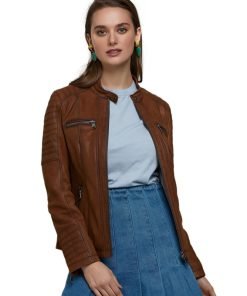 Women’s Real Brown Leather Moto Style Jacket