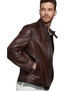 Men’s Real Dark Brown Leather Biker Style Jacket