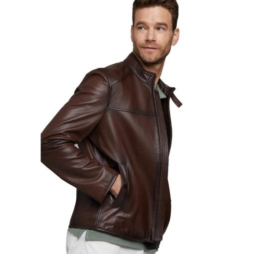 Men’s Real Dark Brown Leather Biker Style Jacket