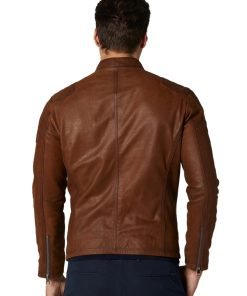 Men’s Real Brown Leather Moto Jacket