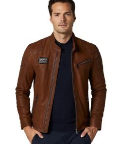 Men’s Real Brown Leather Moto Jacket