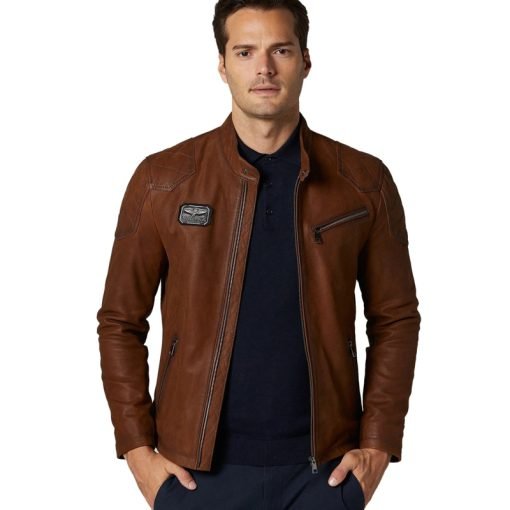Men’s Real Brown Leather Moto Jacket