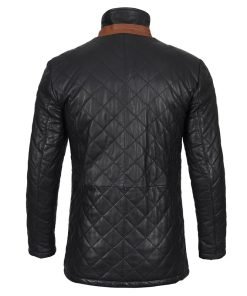 Glen Men Black Quilted Leather Car Coat