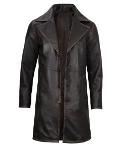 Men's Real Leather Rub Off Dark Brown Car Coat