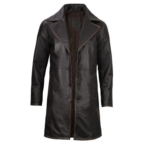 Men's Real Leather Rub Off Dark Brown Car Coat