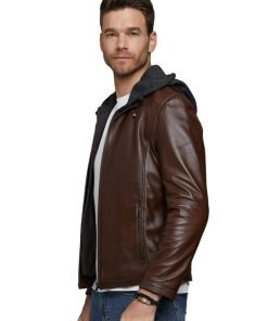 Men’s Real Brown Leather Hooded Jacket