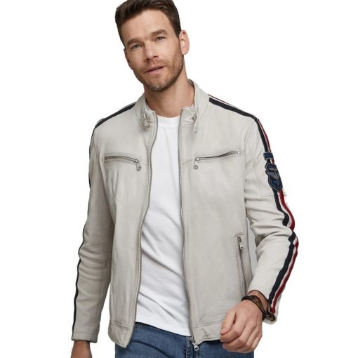 Men’s Real White Leather Jacket