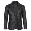 Men's Two Button Black Leather Blazer