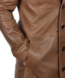 Men's 3 4 Length Brown Leather Car Coat