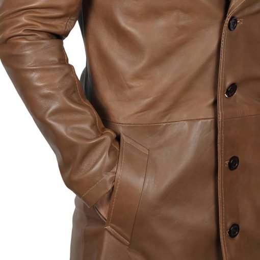 Men's 3 4 Length Brown Leather Car Coat