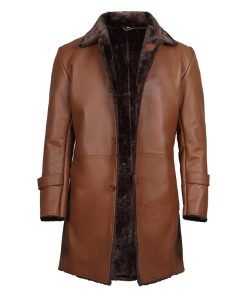 Men's Brown Real Leather Shearling Coat