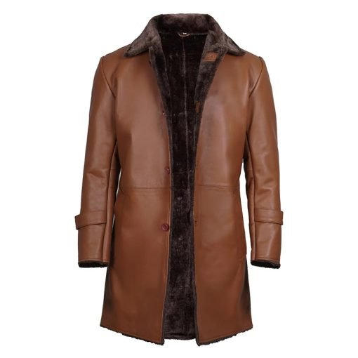 Men's Brown Real Leather Shearling Coat