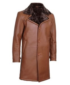 Men's Dark Brown Cognac Leather Shearling Coat