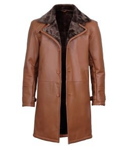 Men's Dark Brown Cognac Leather Shearling Coat