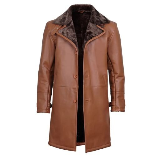 Men's Dark Brown Cognac Leather Shearling Coat