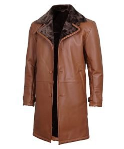 Men's Dark Brown Cognac Leather Shearling Coat