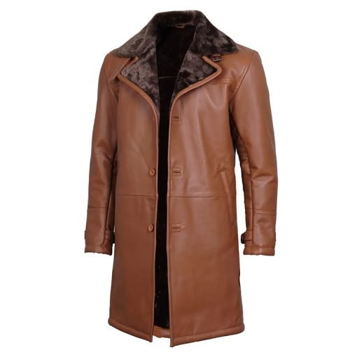 Men's Dark Brown Cognac Leather Shearling Coat