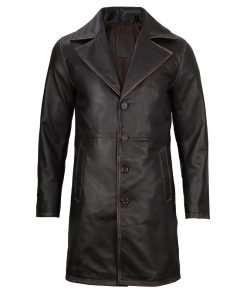 Men's Real Leather Rub Off Dark Brown Car Coat