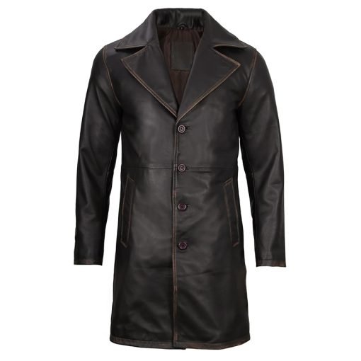 Men's Real Leather Rub Off Dark Brown Car Coat