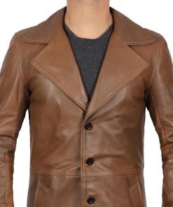 Men's 3 4 Length Brown Leather Car Coat