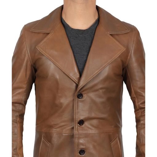 Men's 3 4 Length Brown Leather Car Coat