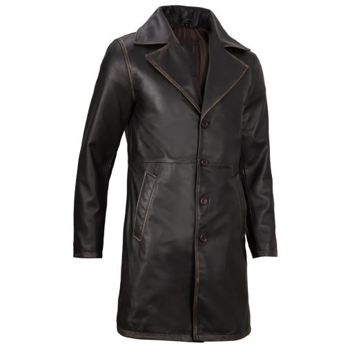 Men's Real Leather Rub Off Dark Brown Car Coat