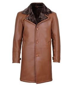 Men's Dark Brown Cognac Leather Shearling Coat