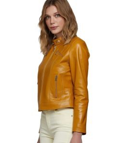 Women’s Real Windsor Tan Leather Biker Jacket