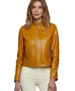 Women’s Real Windsor Tan Leather Biker Jacket